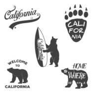 Vintage monochrome California badges and design elements for t-shirt print