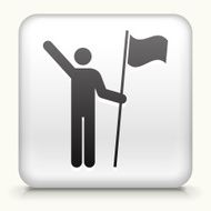 Square Button with Stick Figure Holding Flag