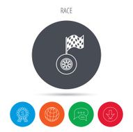 Race icon Wheel with racing flag sign