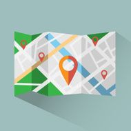 Colorful map with pointers digital vector icon