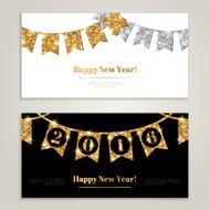 Happy New Year 2016 Banners Set with Flags Garlands
