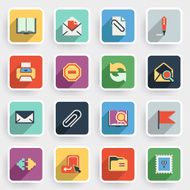 Email modern flat icons with color buttons on gray background