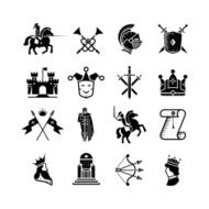 Knight medieval history vector icons set Middle ages warrior weapons
