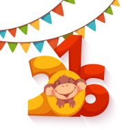 Christmas monkey with letter for 2016 New Year Vector illustration