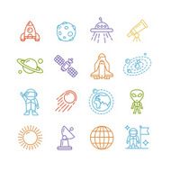 Spase Outline Colorful Icons Set Vector