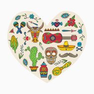 I love Mexico Set of Mexican traditional and cultural elements