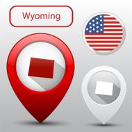 Set of Wyoming state with flag america and map pointer