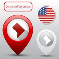 District of Columbia state with flag america and map pointer