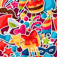 Carnival show and party seamless pattern with celebration stickers N3