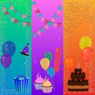 Holiday banners with colorful balloons and gift box Vector