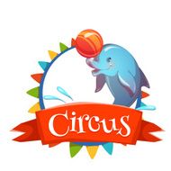 Circus banner with clever dolphin Vector illustration