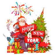 Merry Christmas banner with Santa Claus ribbon and pine Vector