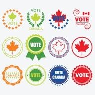 Colorful Vote Canada emblems and design elements set