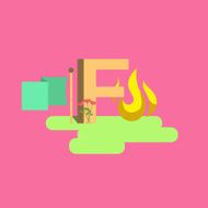The letter of the alphabet - F Flag flowers fire