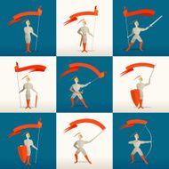 Medieval knight with spear and flag banner N2