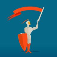 Medieval knight with sword shield and flag banner