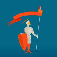 Medieval knight with spear shield and flag banner