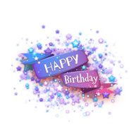 Blue ribbon with Happy birthday title Vector illustration