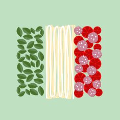Italy flag of ingredients food Basil pasta and tomatoes