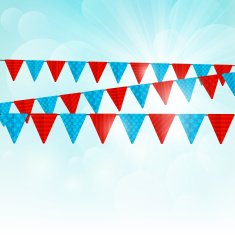 Color party flags on sunny background