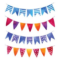 Set of watercolor garlands with flags