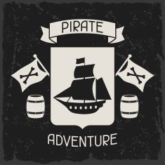 Background on pirate theme with objects and elements