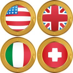 Flag Coins USA UK Italy Switzerland