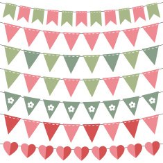 Pink and green vector bunting set
