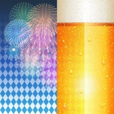Oktoberfest background Beer and Bavarian flag Fireworks