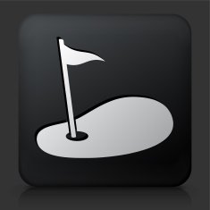 Black Square Button with Golf Hole Flag