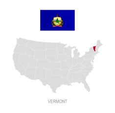 Flag of Vermont and location on U S map