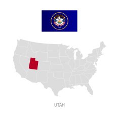 Flag of Utah and location on U S map