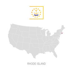 Flag of Rhode Island and location on U S map