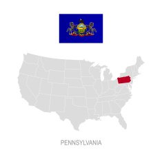 Flag of Pennsylvania and location on U S map