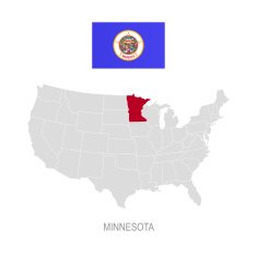 Flag of Minnesota and location on U S map