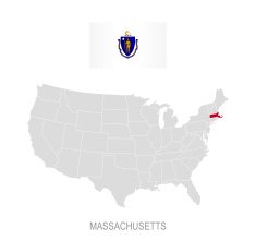 Flag of Massachusetts and location on U S map