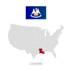 Flag of Louisiana and location on U S map