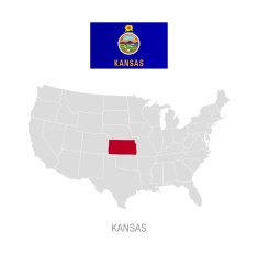 Flag of Kansas and location on U S map