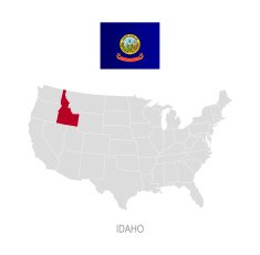 Flag of Idaho and location on U S map
