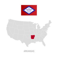 Flag of Arkansas and location on U S map