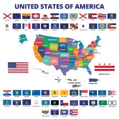 USA Map and State Flags