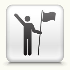 Square Button with Stick Figure Holding Flag