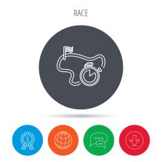 Race road icon Finishing flag with timer sign