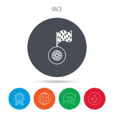 Race icon Wheel with racing flag sign