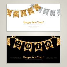 Happy New Year 2016 Banners Set with Flags Garlands