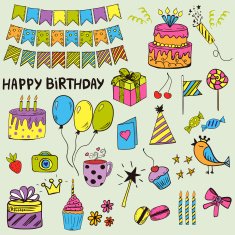 Colorful and bright doodle style birthday kit N2