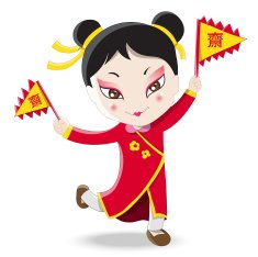 Chinese girl holding vegetarian festival flag