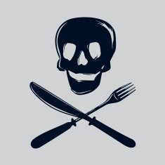 Skull silhouette with fork and knife