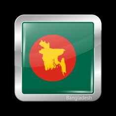 Flag of Bangladesh with Map Metalic Icon Square Shape