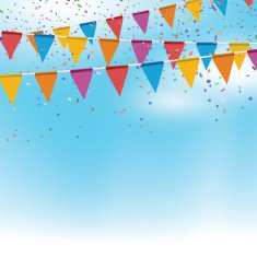 Vector festive banners on blue sky with clouds